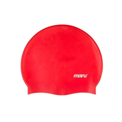 Image of MARU Swimming Hat, 100% Silicone Swim Cap, Unisex Adult Lightweight Caps for Men and Women, Comfortable Durable Hats Designed in the UK (Red, One Size)