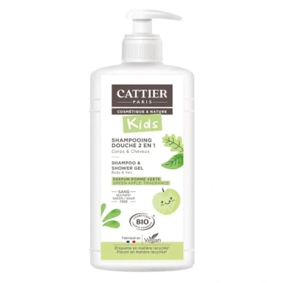Image of Cattier Kids Shampoo and Shower Gel Green Apple Fragrance Organic 500ml