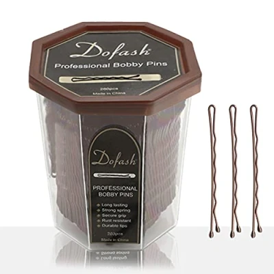 Image of Dofash 260Pcs 5CM/2IN Professional Bobby Pins Bulk Hair Slides Hairpins Large Package in Octogan Container for Women&#039;s Styling（Brown）