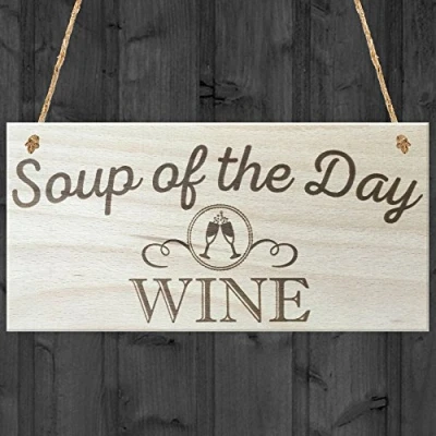 Image of RED OCEAN Soup Of The Day Wine Novelty Wooden Hanging Plaque Alcohol Joke Gift Sign