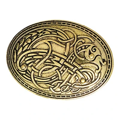 Image of Norse Medieval Viking Shield Symbol Brooch Oval Shawl Sweater Pin Gold