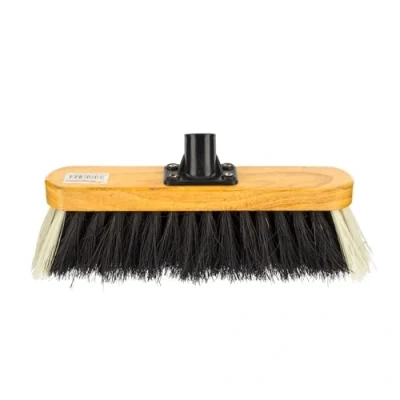 Image of HOMESHOPA 12&quot; Wooden Broom Head Stiff Coco/PVC Bristle Brush, Replacement Head, Indoor Outdoor Floor Sweeping Brush with Plastic Fixing Bracket Connector
