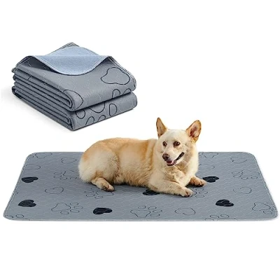 Image of Feandrea Reusable Dog Training Pads, 2 Pack, Washable Puppy 122 x 91 cm, L, Waterproof Pee Pads Pet Mat, Leakproof, Non Slip, Super Absorbent, for Dogs, Cats, Rabbits, Grey PTD036G01
