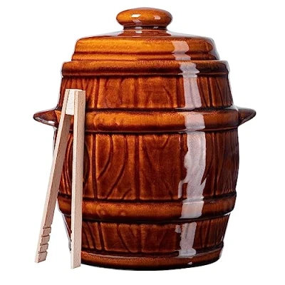 Image of KADAX Stoneware Pot, Dense Ceramic Pot with Lid, Dishwasher Safe Handmade Fermentation Insert for Cucumbers and Sauerkraut (3.5L)