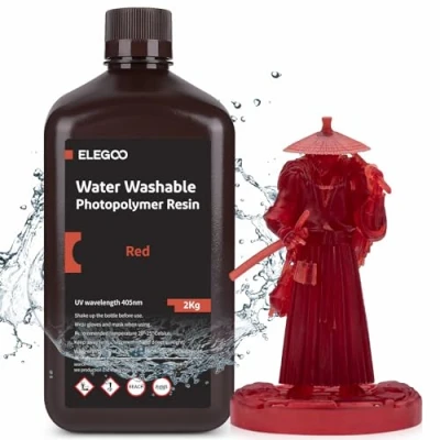 Image of ELEGOO Water Washable 3D Printer Resin, Rapid LCD Resin 405nm UV Curing Standard Photopolymer for Printing Clear Red 2000G