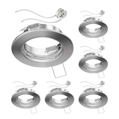 Image of ledscom.de 6 Pieces Ceiling recessed Frame Fere matt Chrome (LED/halogen/MR16/50mm) incl. GU5.3 Socket