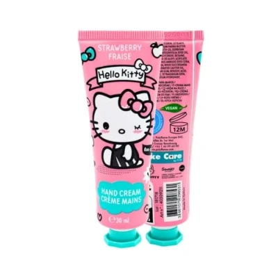 Image of Hello Kitty Vegan Hand &amp; Nail Cream Strawberry Scent, Hydrating Moisturizer with Shea Butter Macadamia Oil, Fast Absorbing, Non Greasy, Dermatologically Tested, 30ml For Kids Adults