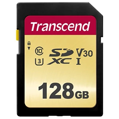 Image of Transcend 128GB SDXC 500S Memory Card UHS I, C10, U3, V30, 4K, Full HD, MLC, Up to 95/50 MB/s (Ideal for DSLR cameras and advanced camcorders) TS128GSDC500S