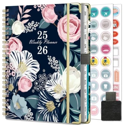 Image of NEYSA Diary 2025 2026 Week to View A5 Academic July June (12 Months) Planner with Self adhesive pen loop, Monthly tabs &amp; Stickers (N79 blue)