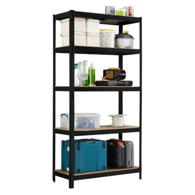 Image of Neo 5 Tier Large Tall Steel Heavy Duty Garage Shed Pantry Standing Metal Shelving Racking Rack Unit Storage Organiser Racks 180x90x41 (Black)