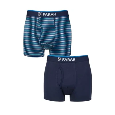 Image of Mens 2 Pair Farah Plain and Stripe Bamboo Keyhole Trunks Dark Navy / Blue XL