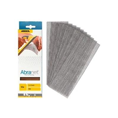 Image of Mirka Abranet net sandpaper strips 80x230 mm / Hook &amp; loop Grit P80 10 pcs AE175F1080 for dust free sanding of wood, walls, metal, aluminium, stainless steel, filler, varnish, plastic