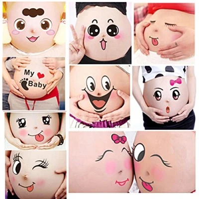 Image of TAFLY 10 Sheets Facial Expressions Pregnancy Baby Bump Belly Stickers Maternity Week
