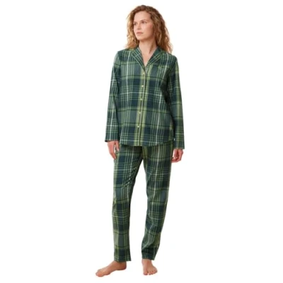 Image of Triumph Boyfriend Checks Pyjama set, Women&#039;s, Size: 14, Green combination