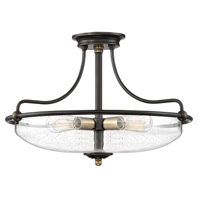 Image of Quoizel Griffin Bowl Semi Flush Ceiling Light Palladian Bronze with Weathered Brass Accents