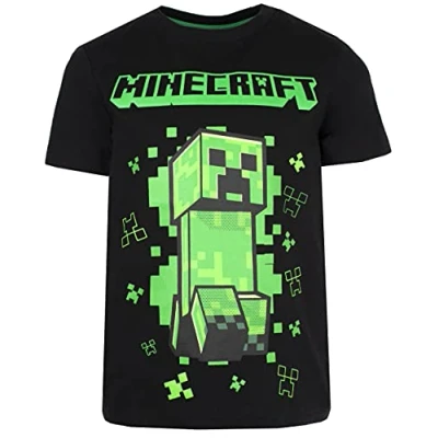 Image of Minecraft Clothes Boys T Shirt Gamer Kids Creeper Gifts for Black Age 9/10
