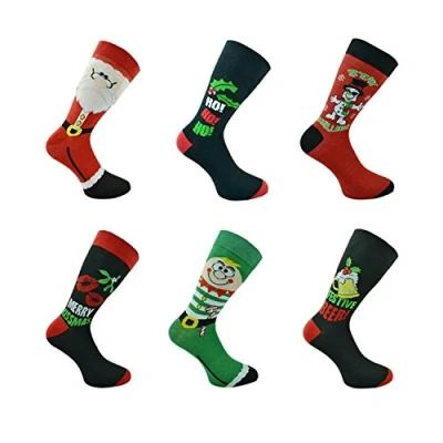 Image of 6 Pairs of Mens or Ladies Festive Christmas Socks Novelty Xmas Ideal Stocking Filler (Mens), 11 UK,