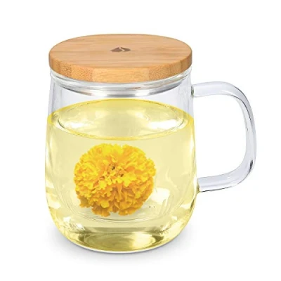 Image of Navaris Tea Mug with Infuser and Bamboo Lid 500ml Borosilicate Glass Cup Strainer for Brewing Loose Leaf in Home or Office