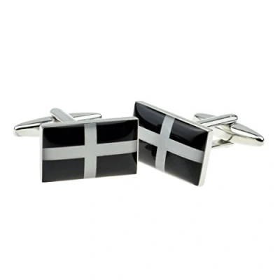 Image of Cornish St Piran Flag Cufflinks Presented in a Cufflink Box