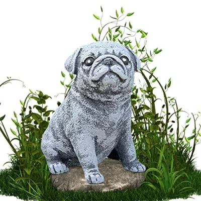 Image of D/A Pug Dog Statue Outdoor Puppy Decoration Figurine Animal Sculpture Resin for Lawn Ornaments Yard and Fairy Garden