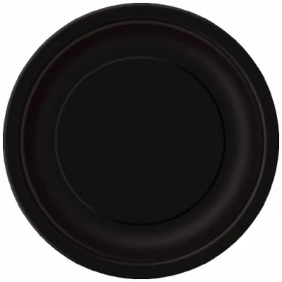 Image of Solid Midnight Black Round Paper Dinner Plates (22cm) 16 Count Sturdy &amp; Elegant for Parties and Events