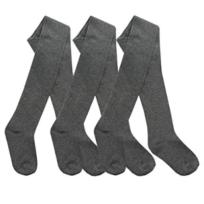 Image of 3 Pairs Childrens Girls Plain School Tights Cotton Soft Multipack Grey 13 Years