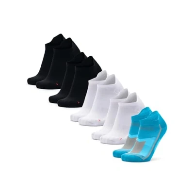 Image of DANISH ENDURANCE Low Cut Ankle Athletic Sports Socks, Anti Blister, Trainer Gym Men &amp; Women, 5 Pack, Multicolour: 1 x Caribbean Blue, 2 Black, White, 9 12