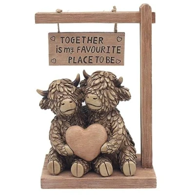 Image of Lesser &amp; Pavey Hughie Highland Cow Together Figurine For Home Office Decor Ornaments Gift Women Men Beautiful Indoor Outdoor Living Room