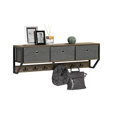 Image of SoBuy FHK26 N, Wall Coat Rack Shelf Storage Cabinet Unit with 3 Baskets 7 Hooks