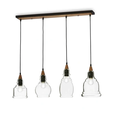 Image of Gretel 4 Light Ceiling Pendant Bar Black with Clear Glass Shades, E27