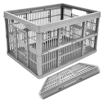 Image of STORM TRADING GROUP Plastic Folding Storage Crate Boxes With Handles 32 Litre Stackable, Collapsible &amp; Foldable Strong Multi Use Fruit, Veg, Books (5)