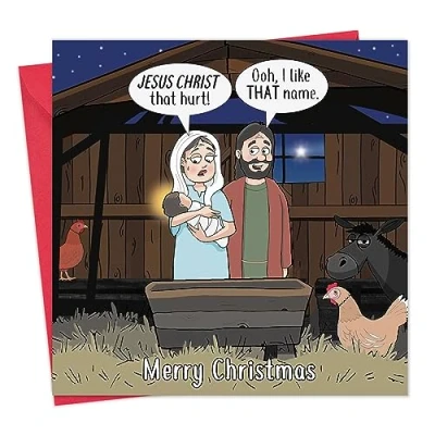 Image of Twizler Funny Christmas Card Jesus Christ Merry Humour Xmas Mens for Him Husband Son Dad Womens Her Wife Daughter Mum Happy Holidays