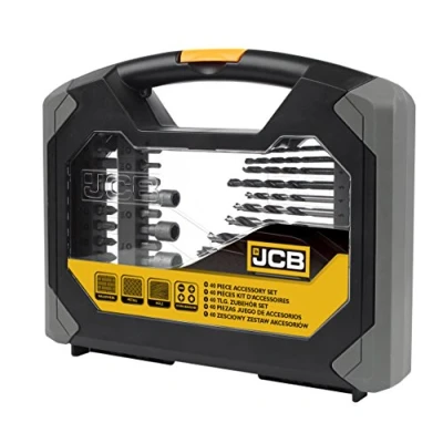 Image of JCB Combination Drill and Bit Set 40 Piece Accessory Selection of HSS Masonry Wood Screwdriver Bits &amp; Nut Sockets Presented in a Durable Folding Carry Case