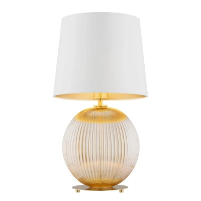 Image of Hamilton Table Lamp With Round Tapered Shade Creamy (Gold Inside), Honey Lister (Fluted), Brushed Brass