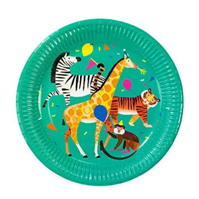 Image of Talking Tables Paper Disposable Plates Zoo Jungle Safari for 1st Birthday, Kids Party and Unisex, ANIMALPLATE, Pack of 8, Dia 23cm, 9&quot;