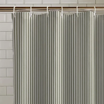 Image of Catherine Lansfield Timeless Stripe 180x180cm Shower Curtain Green