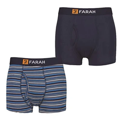 Image of Farah Mens 2 Pack Striped Bamboo Keyhole Trunks Navy/Blue