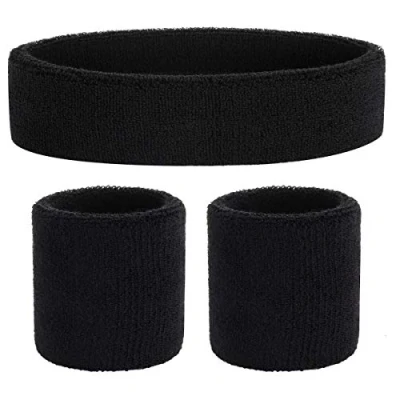 Image of ONUPGO Sweatband Set (3 Pieces) Sports Headband Wrist Striped Sweatbands Terry Cloth Wristband Athletic Exercise Basketball and Headbands Moisture Wicking Sweat Absorbing Head Band