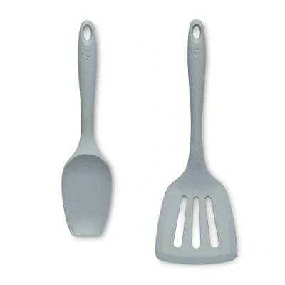 Image of Zeal JSET12B Non Stick Silicone Large Spatula Spoon &amp; Turner 2 Piece Set Duck Egg Blue