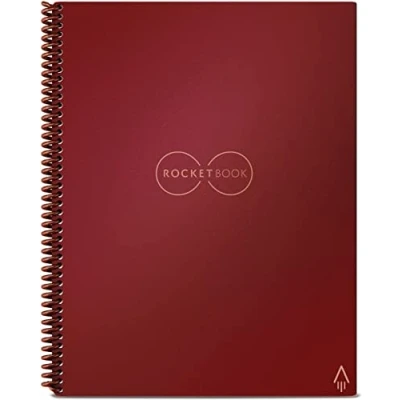 Image of ROCKETBOOK Reusable Digital Notebook Smart Notepad A4 Red Wirebound Note Book To Do List Pad, Dotted Paper with Frixion Erasable Pen and Wipe, Office Gadget App Reduce Waste