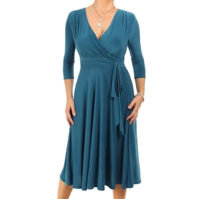 Image of Blue Banana Women&#039;s V Neck Fit &amp; Flare Knee Length Dress Teal Size 10
