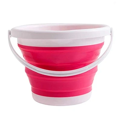 Image of Foldable Silicone Round Bucket Household Cleaning Portable Folding Go Out Picnic (3L,Rose Red)