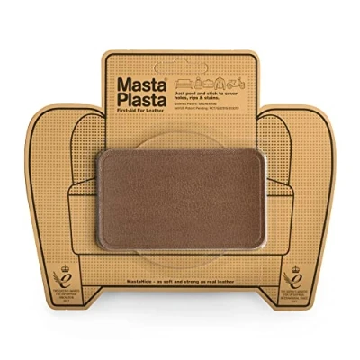 Image of MastaPlasta Premium Leather Repair Patch Tan 10cm x 6cm (4in 2.4in). Instant Upholstery Quality Scratch and Tear for Sofas, Car Interiors, Bags, Vinyl &amp; More