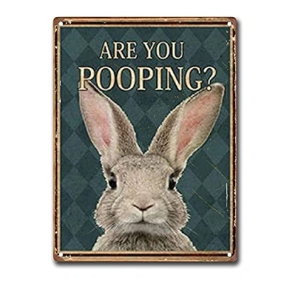 Image of AZOLID Funny Retro Tin Sign Rabbit Bathroom Cafe Farm Kitchen Home Art Wall Decoration Plaque Gift 30x20CM