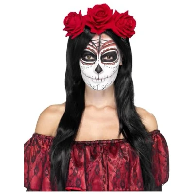Image of Smiffys Day of The Dead Headband, Red with Roses, Mexican Dead/Sugar Fancy Dress, Adult Dress Up Accessories