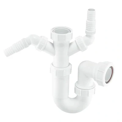 Image of McAlpine WM11 Sink Trap with Twin 135 Degree Nozzles, White