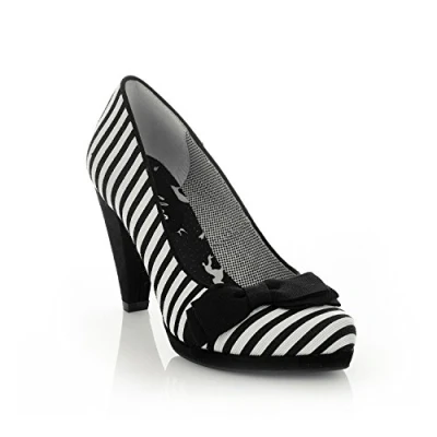 Image of Ruby Shoo Women&#039;s Black Stripe Susanna Court Shoe Pumps UK 5 EU 38