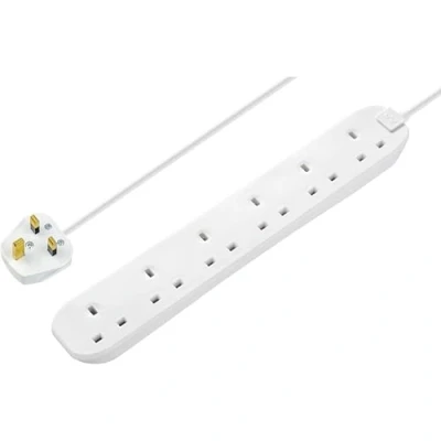 Image of Masterplug Six Socket Extension Lead, 1 Metre, White