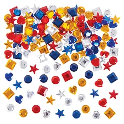 Image of Baker Ross CN139 Red White and Blue Self Adhesive Acrylic Jewels Pack of 300, Arts Crafts Supplies