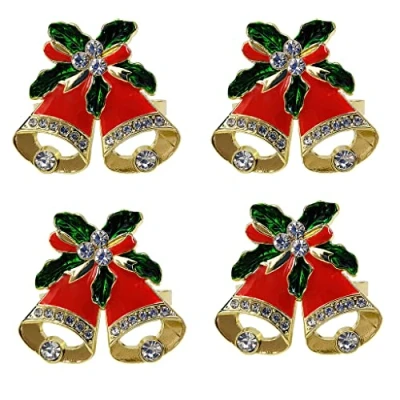 Image of eBoutik Set of 4 Christmas Table Decoration Napkin Rings Festive Xmas Holders for Christmas, Weddings &amp; Thanksgiving (Christmas Bells)